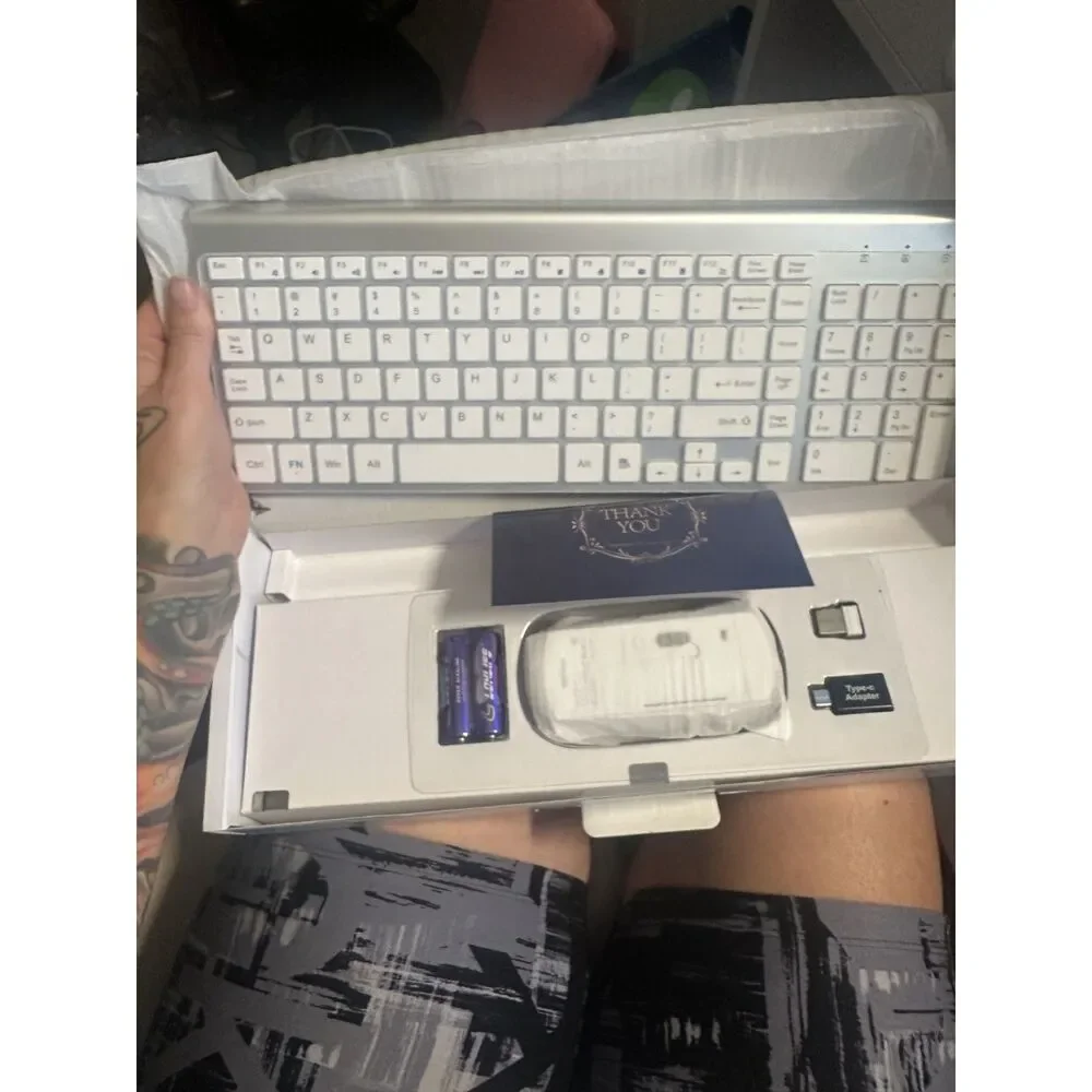 TopMate Wireless Keyboard and Mouse Combo Ultra Slim Silent Silver White